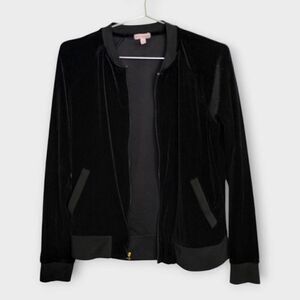 Juicy Couture Velour Jacket‎ Sz Medium Black Stretch Zip Pockets Womens
